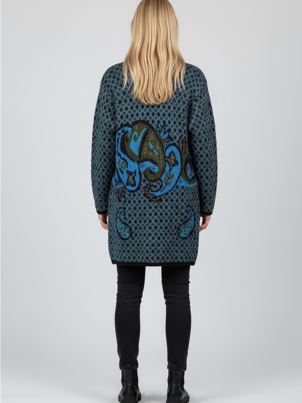 Vintage 1980s Oversized Paisley Sweater Coat / M L - Picture 2 of 12